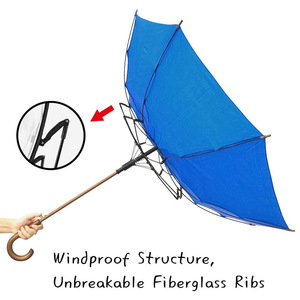 Parapluie QX semi-automatique classique avec poignée en bois en forme de J, résistant au vent et à la pluie, conception de canopée durable, polyvalent - Product Image 6