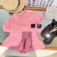 2025 été mode fille enfant gaufre bulle revers manches courtes Style court Culottes deux pièces ensemble
