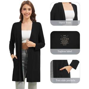 Cardigan personnalisé pour femme en viscose de bambou, manteau long ouvert sur le devant avec poches, tailles S à XXL - Product Image 6