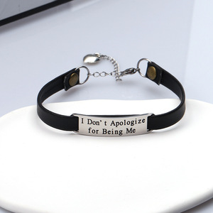 Pulsera de Cuero con Grabado de Acero Inoxidable 'No Me Disculpo por Ser Yo', Joyería de Regalo, Banda Negra, Estilo Vintage - Product Image 1