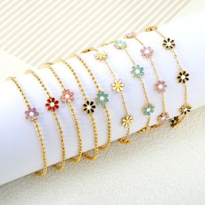 Pulsera de Flores Coloridas con Dijes Personalizados al por Mayor, Joyería de Acero Inoxidable, Pulsera de Cadena con Cuentas Redondas Chapadas en Oro de 18k para Mujer - Product Image 1