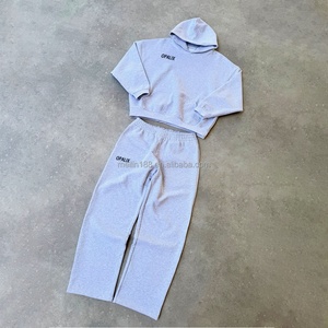 High Quality Design Tracksuit Manufacturer Custom Oversized Heavyweight Two Piece Gray French Terry Hoodie Set <b>Jogging</b> <b>Suit</b> - Product Image 1
