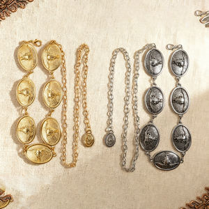 Fabricantes de Fábrica, Cinturones de Moda Vintage de Lujo Personalizados, Accesorios, Hebilla de Cinturón Vaquero de Aleación de Zinc Occidental con Cadena de Metal - Product Image 5