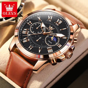   Reloj de Cuarzo 3632 OEM con Logotipo Personalizado, Resistente al Agua, Fase Lunar, Cronógrafo, Clásico, Luminoso, Correa de Cuero Genuino para Hombre - Product Image 2