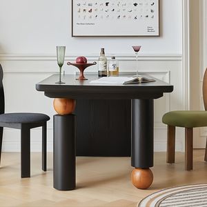 Nordic Black Solid Wood Dining Table Rectangular Simple Retro Style Creative Small Apartment Light Luxury <b>Work</b> <b>Desk</b> - Product Image 3