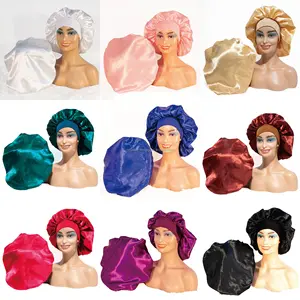 Kadınlar uyku gecede saç bonnets yumuşak saten ipek elastik özel logo tek katmanlı saç bonesi HB002