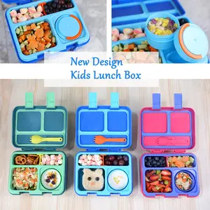 Yeni tasarım bento kutusu çocuklar için öğle yemeği ile buz paketi ve çıkarılabilir tepsi ve gıda fincan taşıma tüm yemek kabı çocuklar okul