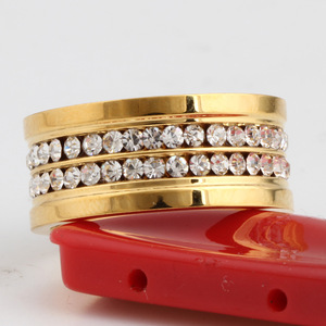 Bague en diamant 10MM, coupe ronde brillante, double rangée, en acier doré, pour femme, à porter au quotidien, bijoux de forme géométrique - Product Image 3