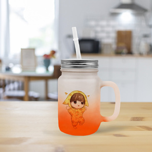 Venta al por mayor 450mL bebida fría uso a granel Color vidrio Mason Jar sublimación bebida taza tarros taza con asa tapa y pajita - Product Image 4