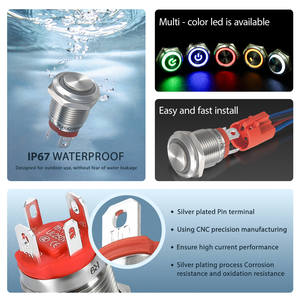 Botón Pulsador Antivandálico de 16 mm con LED, Interruptor de Encendido de Acero Inoxidable, Momentáneo, Impermeable, 12 V CC, IP65, Interruptor Automático - Product Image 5