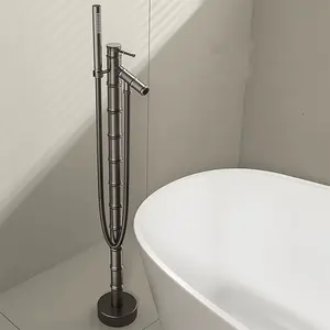 New Freestanding Floor-to-Floor Shower Bath Faucet Hot And Cold Single Handle Bamboo Brass Grey Bath Faucet Villa Hote