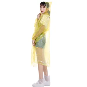 Cheap promotional custom white transparent hooded long raincoat for man and woman waterproof EVA rain poncho