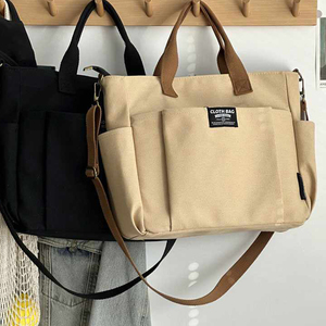 Sinh viên tối giản ban đầu công suất lớn tùy chỉnh bông vải Tote Túi với dây đeo vai chéo dây kéo cho đi lại - Product Image 6