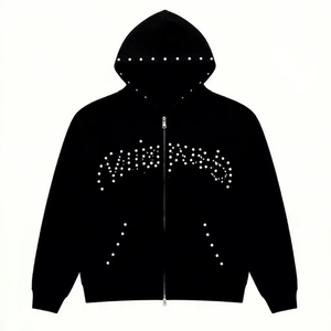 Custom Y2k Rhinestone Zip Up Hoodie Men Streetwear Heavyweight 300-460gsm Oversized Sweatshirt Full Zip Hoodies With Rhinestones - Product Image 2