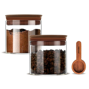 Meilleur prix - Pot de conservation <span class=keywords><strong>alimentaire</strong></span> en verre borosilicate de haute qualité 500 ml - Contenant de rangement multifonctionnel pour la cuisine avec couvercles en bambou - Product Image 1