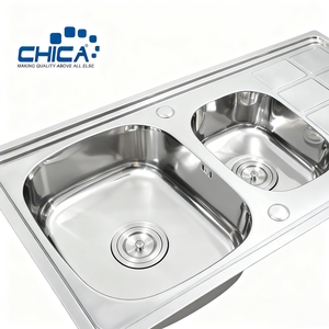 כיור מטבח מוברש topmount 304 קערת נירוסטה כפולה עם אביזרים מחיר המפעל - Product Image 2