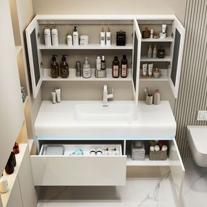 Modern Cream Style Ceramic Integrated Basin Wall-Mounted Bathroom Cabinet Water Resistant Easy Clean Eco-Friendly Durable - Product Image 5