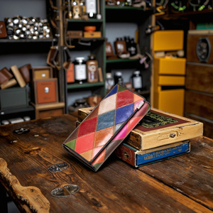 <span class=keywords><strong>Monedero</strong></span> Largo de Cuero Genuino para Mujer, Estilo Vintage, con Patrón Geométrico, Cierre de Cremallera, Forro de Poliéster Impermeable, Tarjetero - Product Image 1