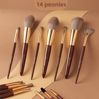 Ensemble de pinceaux de maquillage de luxe, esthétique, 14 pièces, série pivoine, poils synthétiques, manche en bois laqué, vente en gros, étiquette privée, logo personnalisé