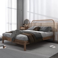 Lit double en bois massif, cadre de lit moderne en bois massif, lit en rotin