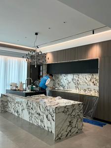 Isla de Cocina de Mármol Calacatta Viola Estilo Europeo, Gabinetes de Mármol Personalizables para Decoración de Interiores de Hoteles y Villas - Product Image 4
