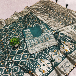 Hermoso Sari de seda viscosa pura con tejido Meenakari pesado y blusa para mujer - Product Image 1