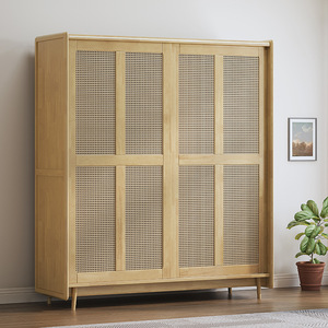 Armoire rétro en bois massif de style japonais avec design coulissant pour le rangement de la chambre à coucher, armoire à portes battantes - Product Image 3