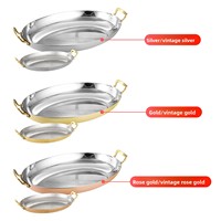 Assiette ovale FLEY en acier inoxydable 304 pour fruits de mer, pâtes et steaks, compatible micro-ondes, design vintage rétro pour restaurants et hôtels