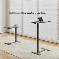 Bureau portable moderne pour le télétravail, réglable en hauteur avec roulettes, table d'ordinateur mobile en métal pour lit ou chevet, ergonomique