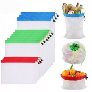 Sac de courses réutilisable en maille polyester, lavable, pour l'organisation des courses, des fruits, des légumes, des jouets et des articles divers, pour le rangement et les achats - Product Image 3