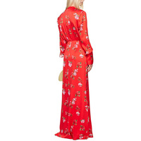Robes de soirée longues en satin de luxe avec épaulettes, col montant, imprimé floral, robe maxi