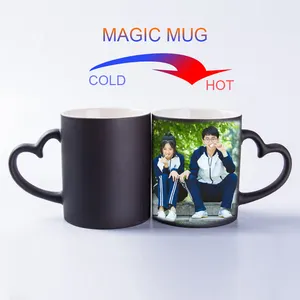 11Oz Jantung Menangani Mug Bunglon Transfer Warna-warni Keramik Magic Mug Cangkir Kopi untuk Cetak Gambar dan Logo