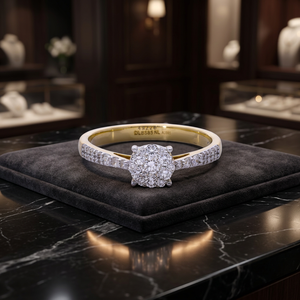 Elegante Anillo de Diamantes Naturales en Racimo Chapado en Rodio de Oro Amarillo de 14K para Mujer, Estilo Pavé Atemporal, Clásico, para Aniversario o Fiesta - Product Image 2