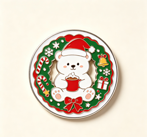 Christmas <b>Bear</b> Metal Enamel Pin Round Printed Brooch <b>Cute</b> Holiday Souvenir for Gift and Bag Decoration - Product Image 2