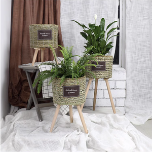 Estante para plantas de jacinto de agua, cesta de exhibición para interiores, cesta de almacenamiento de <span class=keywords><strong>mimbre</strong></span>, estante para plantas de ratán <span class=keywords><strong>con</strong></span> <span class=keywords><strong>patas</strong></span> - Product Image 4