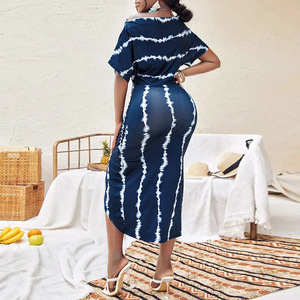 S-XXL nouveau été femmes Sexy imprimé à manches courtes col diagonal robe irrégulière robe de soirée - Product Image 2