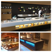 Station de buffet mobile commerciale, conception de table de buffet personnalisée pour la restauration, les hôtels, avec plateau en marbre, présentoir chauffant pour aliments