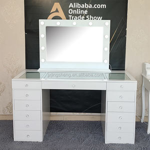 1pc OK时尚白色木板发光二极管灯梳妆台防刮擦表面可拆卸带灯镜子卧室家具 - Product Image 6