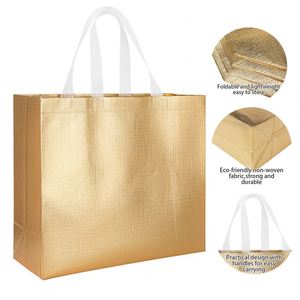 Sacs cadeaux dorés avec poignées, sacs cadeaux pour épicerie avec papier de soie, sacs shopping à paillettes pour cadeaux, anniversaires, mariages, fêtes - Product Image 1