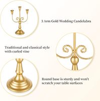 Candelabro de Metal Dorado de 3 Brazos al por Mayor, Portavelas Cónicas Vintage, Centro de Mesa para Bodas, Banquetes, Hoteles, Decoración de Alquiler