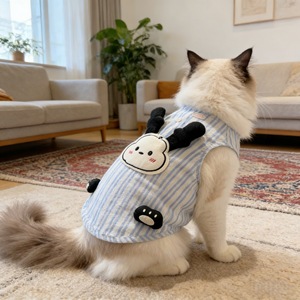Ropa fina de verano para mascotas, chalecos 3D de algodón y lino para gatos y perros, ropa para perros al aire libre al por mayor - Product Image 1