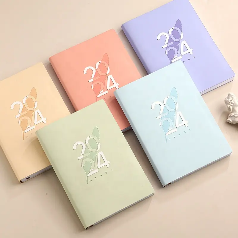 Personalizado Barato 2024 Diário A5 Softcover Notebook De Couro Vegan Bonito Planejador Diário Inglês Espanhol Agenda Com Divisor Tabs