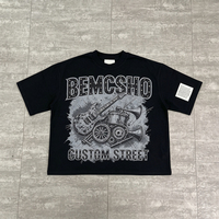 T-shirt graphique imprimé Jumbo, coupe ample et épaisse, avec broderie et patchs en strass pour homme