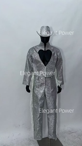 Glitters Suit <strong>Silver</strong> <strong>Sequins</strong> <strong>Jacket</strong> Stylish Men's Suit for Performance Party Dance Suit Ballroom Stage Dance - Product Image 3