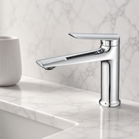 Robinet de lavabo moderne en laiton chromé, mitigeur monocommande eau chaude et froide, à poser sur le plan, pour lavabo en céramique