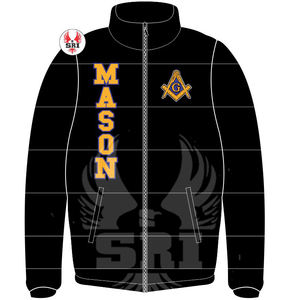 Chaqueta Acolchada Masónica para Maestro Masón, Chaqueta Acolchada Hecha a Medida |   Chaqueta Acolchada con Logotipo Bordado Personalizado de la Francmasonería para Hombre - Product Image 1