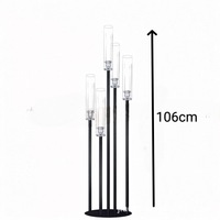 Pièce maîtresse de mariage moderne de haute qualité Candélabre de sol Table Bougie en métal à 9 bras hauts noirs avec abat-jour en acrylique
