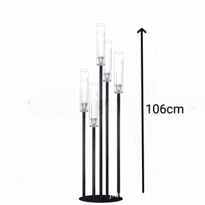Pièce maîtresse de mariage moderne de haute qualité Candélabre de sol Table <span class=keywords><strong>Bougie</strong></span> en métal à 9 bras hauts noirs avec abat-jour en acrylique - Product Image 4
