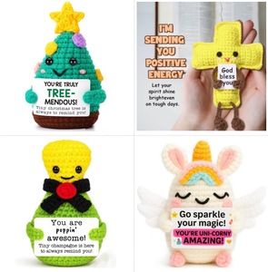 Creative Hand-Crocheted Woolen Toy Christmas Tree Unicorn Bowling Doll Decorative Item With Card