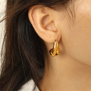 <b>Cuff</b> <b>Earrings</b> Gold Water Droplet Shape 18K Stainless Steel Hollow Women's Jewelry Trendy Fashion Accessory - Product Image 4